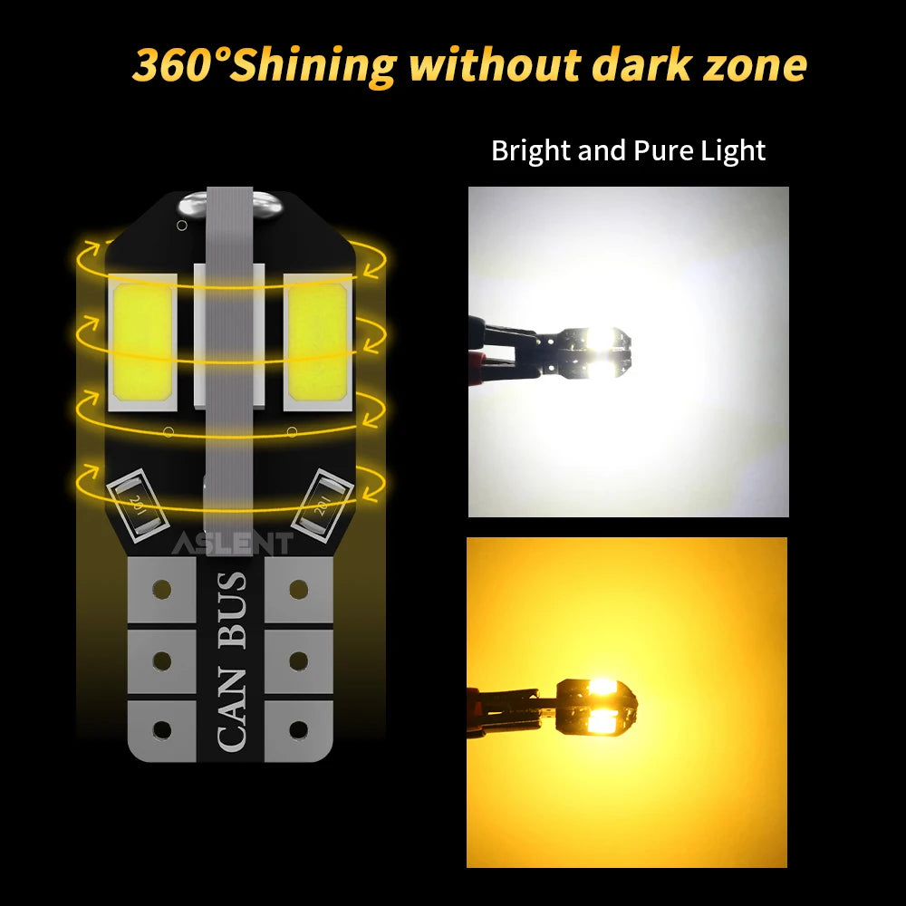 10X W5W T10 LED CANBUS No Error 5W5 12V 5W 600Lm Super Bright Car Interior Side Light 194 3030 SMD Auto Bulb White Amber Red