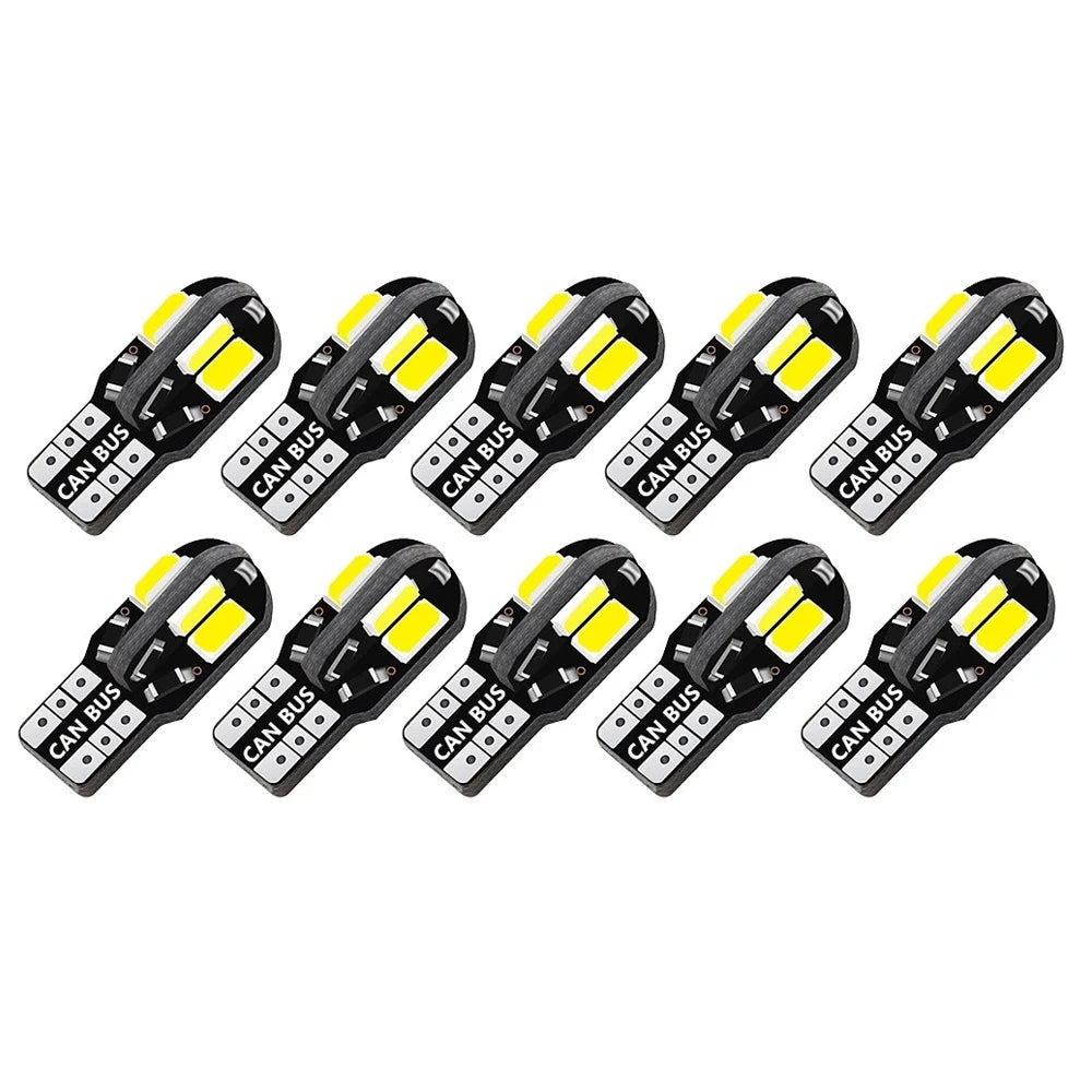 10X W5W T10 LED CANBUS No Error 5W5 12V 5W 600Lm Super Bright Car Interior Side Light 194 3030 SMD Auto Bulb White Amber Red
