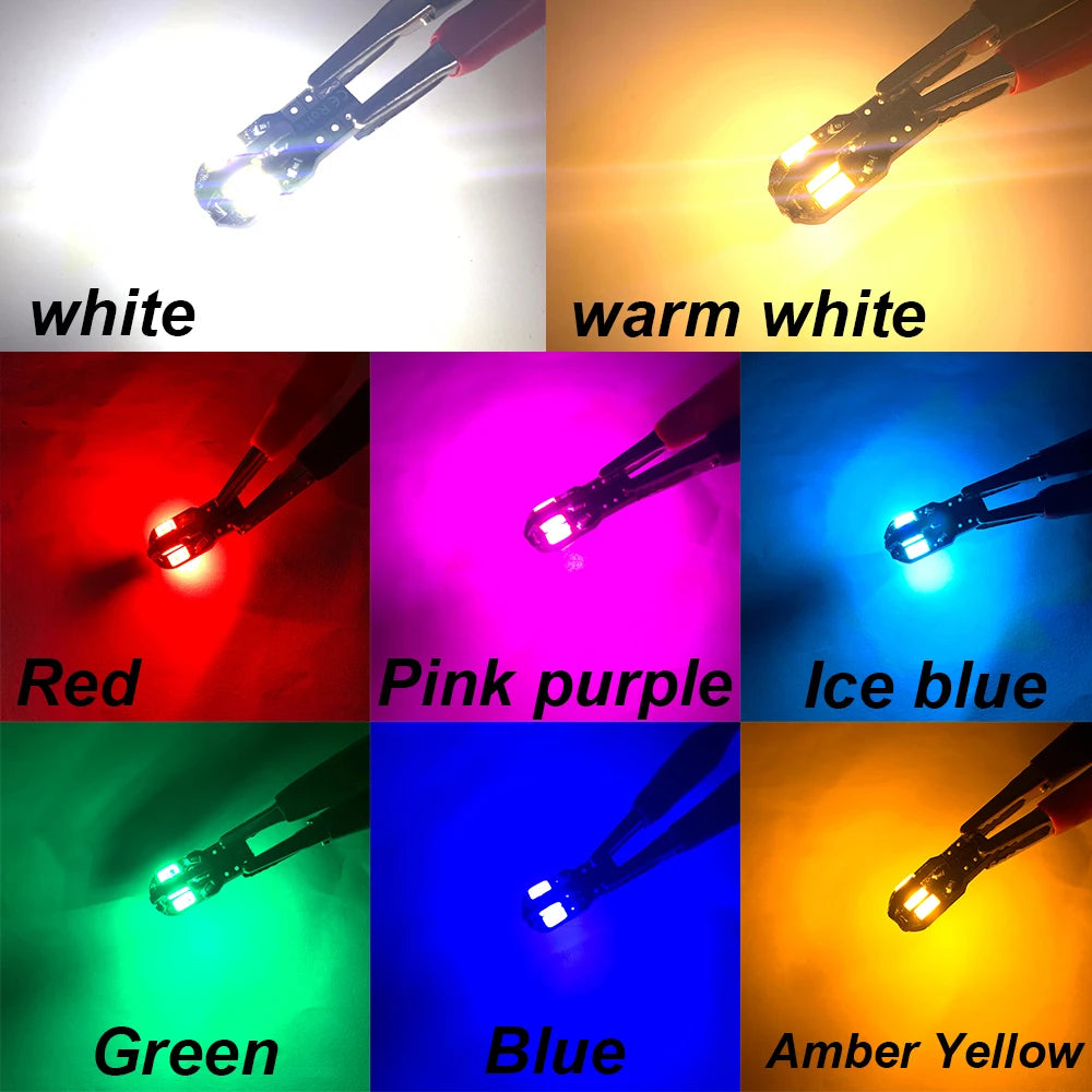 10X W5W T10 LED CANBUS No Error 5W5 12V 5W 600Lm Super Bright Car Interior Side Light 194 3030 SMD Auto Bulb White Amber Red