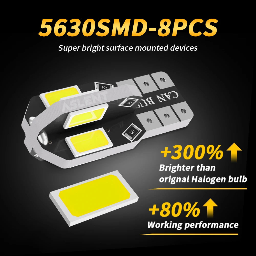 10X W5W T10 LED CANBUS No Error 5W5 12V 5W 600Lm Super Bright Car Interior Side Light 194 3030 SMD Auto Bulb White Amber Red